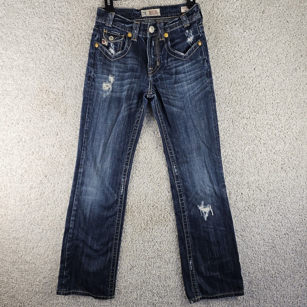 Mek Denim Jeans Oaxaca Boot Cut Thick Stitch Flap Pockets Women's 14 28x31